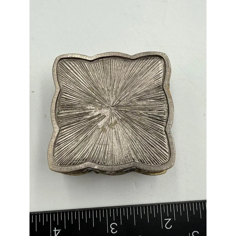 Vintage Style Filigree Trinket Box Burgundy‎ Enamel Pink Rhinestone Jewelry Case